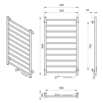 Džiovintuvas Laris Alfa C10, 500x900, juodas matinis, pajungimas ir valdymas kairėje Džiovintuvas Laris Alfa C10, 500x900, juodas matinis, pajungimas ir valdymas kairėje