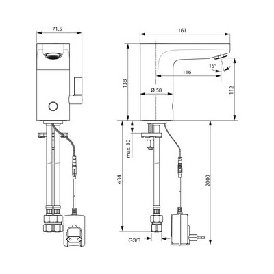 Maišytuvas praustuvui Ideal Standard Ceraplus, sensorinis, su temperatūros reguliavimo rankenėle, 220v - 2