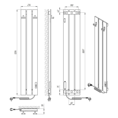 Džiovintuvas Laris Boston C3, 230x1200, juodas matinis, pajungimas ir valdymas dešinėje Džiovintuvas Laris Boston C3, 230x1200, juodas matinis, pajungimas ir valdymas dešinėje