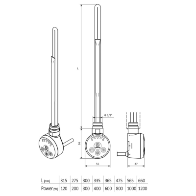 Elektrinis tenas Terma MEG, 600W,68-5020, baltas, suktas laidas Elektrinis tenas Terma MEG, 600W,68-5020, baltas, suktas laidas