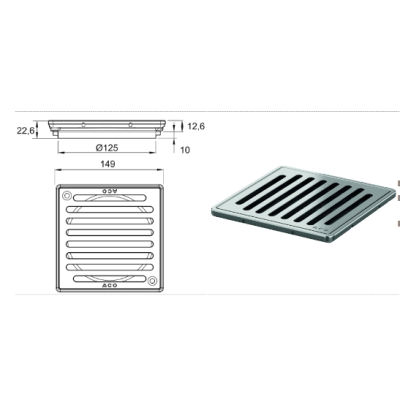 Viršutinė trapo dalis su nerūdijančio plieno grotelėmis 150x150 mm