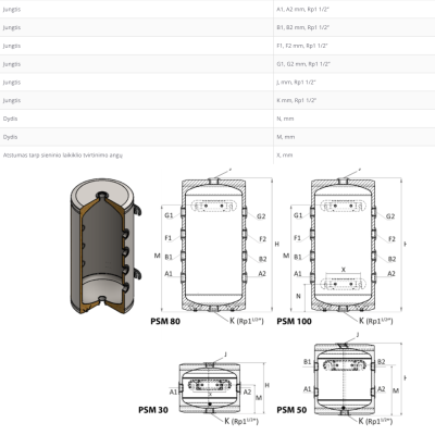 Akumuliacinė talpa Sunsystem PSM 30 Akumuliacinė talpa Sunsystem PSM 30