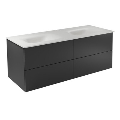 „Akya Classic 131“ tualetinio staliuko komplektas „gun metal“ spalvos su balta matine dviguba integruota kriaukle