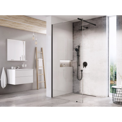 Stacionari dušo sienelė Ravak Walk in Wall 80 cm, juodu profiliu, skaidriu stiklu, su laikikliu komplekte