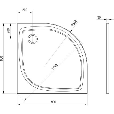 Kompozitinis dušo padėklas Ravak Elipso Pro Flat R550 90x90, baltas, pusapvalis