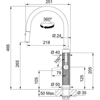 Plautuvės maišytuvas Franke Mythos Masterpiece su ištraukiama žarna, aukso spalvos