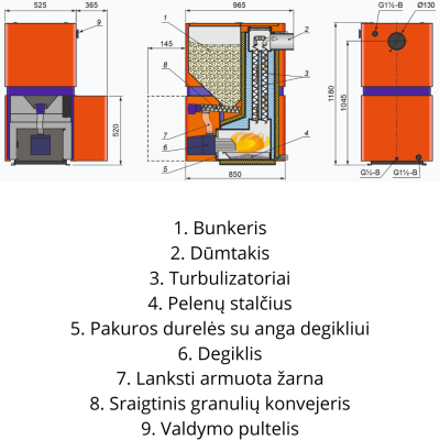 Granulinis katilas Kalvis16kW, kompaktiškas K-8-16DG Granulinis katilas Kalvis16kW, kompaktiškas K-8-16DG
