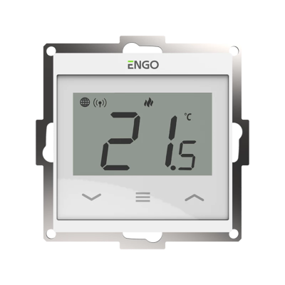 ENGO E55-W Wi-Fi termostatas E55-B, tinkamas jungiklio rėmeliui, baltas ENGO E55-W Wi-Fi termostatas E55-B, tinkamas jungiklio rėmeliui, baltas