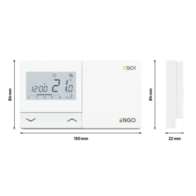 ENGO E901 programuojamas laidinis termostatas, baltas ENGO E901 programuojamas laidinis termostatas, baltas