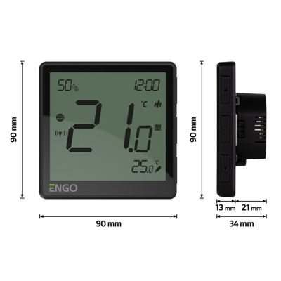 ENGO EONE-230B termostatas programuojamas 230V su drėgmės jutikliu, juodas ENGO EONE-230B termostatas programuojamas 230V su drėgmės jutikliu, juodas