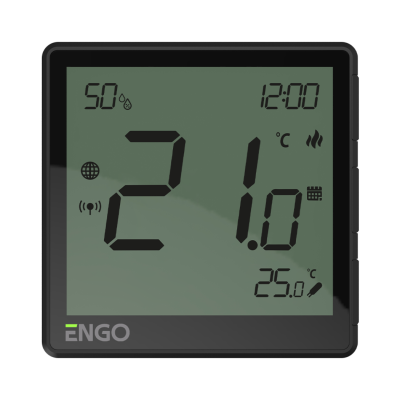 ENGO EONE-230B termostatas programuojamas 230V su drėgmės jutikliu, juodas ENGO EONE-230B termostatas programuojamas 230V su drėgmės jutikliu, juodas