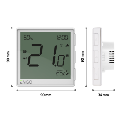 ENGO EONE-230B termostatas programuojamas 230V su drėgmės jutikliu, baltas ENGO EONE-230B termostatas programuojamas 230V su drėgmės jutikliu, baltas