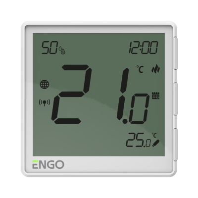 ENGO EONE-230B termostatas programuojamas 230V su drėgmės jutikliu, baltas ENGO EONE-230B termostatas programuojamas 230V su drėgmės jutikliu, baltas