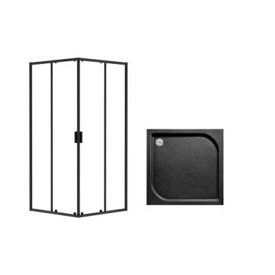 „Zarya Black Square“ dušo kabina + „Oskar SEN“ dušo padėklas
