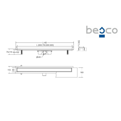 Dušo latakas Besco Virgo Next Duo , 70 cm, chromuotas, prie sienos Dušo latakas Besco Virgo Next Duo , 70 cm, chromuotas, prie sienos