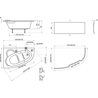 Kampinė vonia Ravak Asymmetric 150x100 D, balta