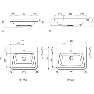 Pakabinamas arba baldinis praustuvas Ravak 10° 55x45 cm, baltas Pakabinamas arba baldinis praustuvas Ravak 10° 55x45 cm, baltas