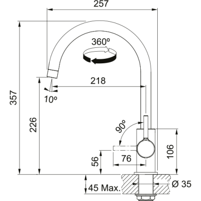 Plautuvės maišytuvas Franke Lina XL su fiksuotu snapu, pilka