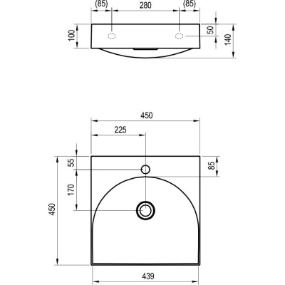 Pakabinamas praustuvas Ravak Lite 45x45 cm, baltas