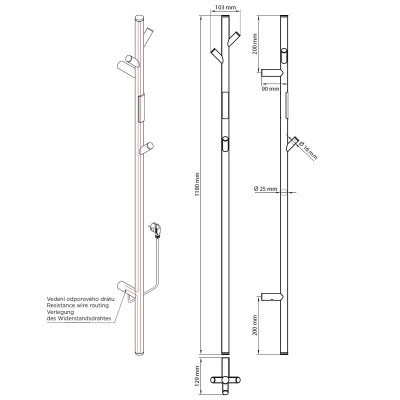 Elektrinis rankšluoščių džiovintuvas Bemeta 1180mm 30W, grafito Elektrinis rankšluoščių džiovintuvas Bemeta 1180mm 30W, grafito