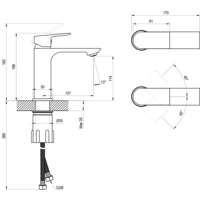 Praustuvo maišytuvas Ravak Plan, 168 mm, juodas matinis