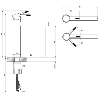 Praustuvo maišytuvas Ravak Nox, 280 mm, šlifuoto nerūdijančio plieno