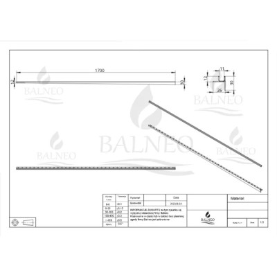 Dušo nuolydžio formavimo profilis stiklui Balneo Inox 170cm, kairė