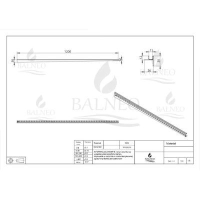 Dušo nuolydžio formavimo profilis stiklui Balneo Inox 120cm, dešinė