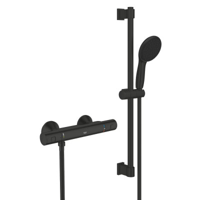 Dušo sistema Grohe Precision Start, virštinkinis su termostatu, juodas matinis