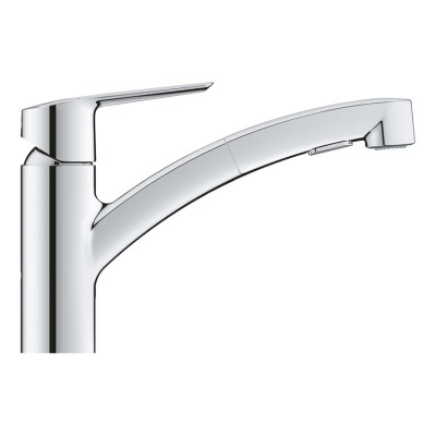 Virtuvės maišytuvas Grohe Start, su žemu C formos snapeliu ir dviejų srovių ištraukiama galvute, chromas
