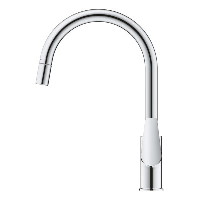 Virtuvės maišytuvas Grohe StartEdge L, su C formos snapeliu ir ištraukiamu aeratoriumi, chromas