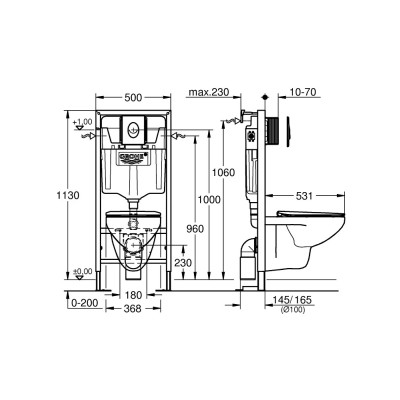 Potinkinio rėmo komplektas Grohe Solido 5in1 su keraminiu unitazu (Slim F)