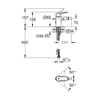 Bidė maišytuvas Grohe BauEdge, su ištraukiama grandinėle, chromas - 2