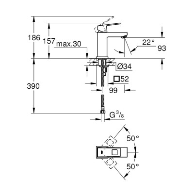 Praustuvo maišytuvas Grohe Eurocube S/M, chromas - 2