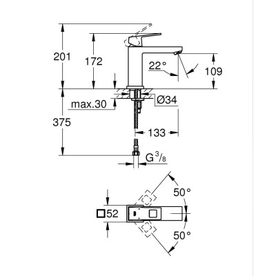 Praustuvo maišytuvas Grohe Eurocube S/M, chromas - 4