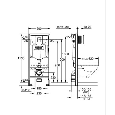 Potinkinis rėmas Grohe Rapid SL 3-in-1, montavimo aukštis 1,13 m - 2