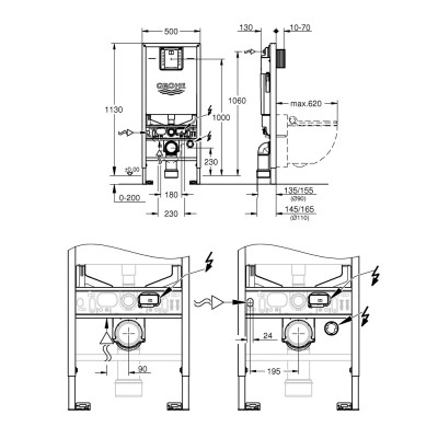 Potinkinis rėmas Grohe Rapid SLX 2-in-1, montavimo aukštis 1,13 m, su elektros lizdu ir jungtimi išmaniajam unitazui - 2