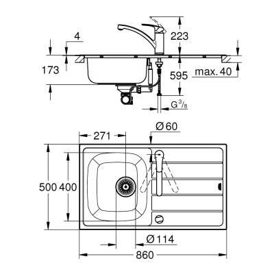 Nerūdijančio plieno plautuvės ir maišytuvo komplektas Grohe K200/Eurosmart 86/50, nerūd. plieno