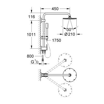 Dušo sistema Grohe Rainshower System 210, virštinkinė, chromas