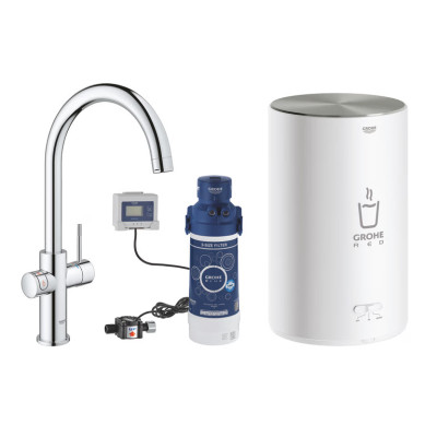 Plautuvės maišytuvo komplektas su filtru ir boileriu M Grohe Red Duo, chromas