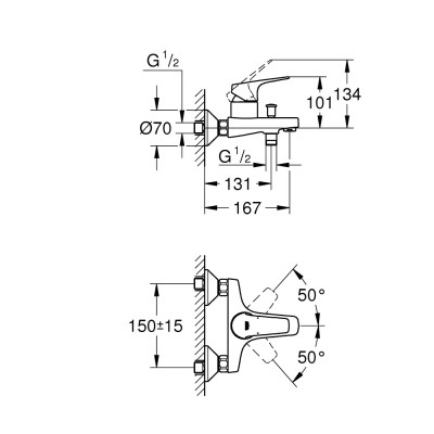 Vonios maišytuvas Grohe Start Flow, virštinkinis, chromas - 2