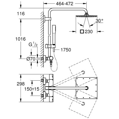 Dušo sistema Grohe Vitalio Joy System 230, virštinkinė su termostatu, chromas - 2