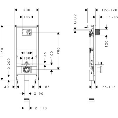 Potinkinis WC rėmas Hansgrohe iFrame universal, 1120 mm - 2