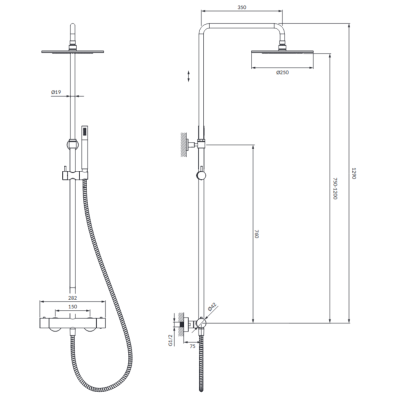 Dušo sistema Omnires Y1244MBL, juoda pusiau matinė Dušo sistema Omnires Y1244MBL, juoda pusiau matinė