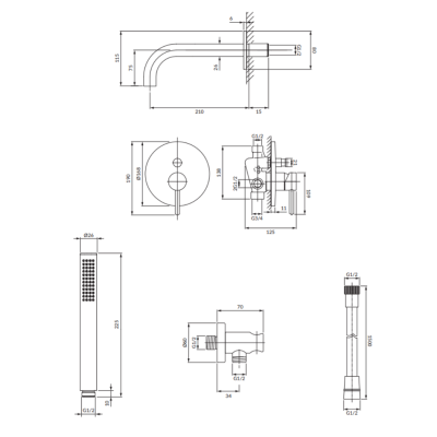 Dušo sistema Omnires SYSYW01BSB, šlifuotas žalvaris