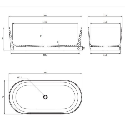 Laisvai pastatoma vonia OMNIRES OVO M+, 160 x 75 cm, Balta blizgi Laisvai pastatoma vonia OMNIRES OVO M+, 160 x 75 cm, Balta blizgi