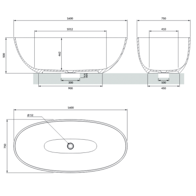 Laisvai pastatoma vonia OMNIRES SHELL M+, 160 x 75 cm, Balta matinė