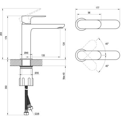 Praustuvo maišytuvas Eleganta 170 mm,be dugno vožtuvo, šlifuotas rožinis auksas