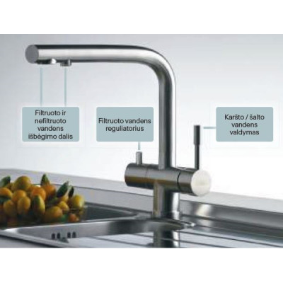 Plautuvės maišytuvas Franke ATLAS CLEAR WATER su filtru, nerūdijančio plieno korpusas