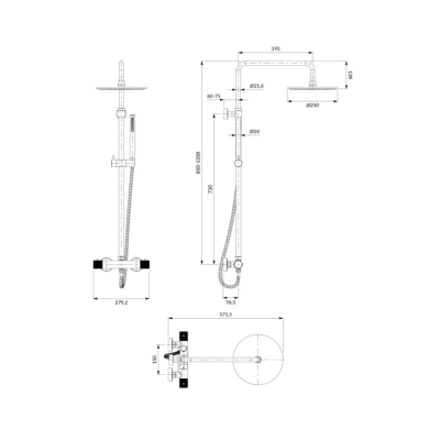 Dušo sistema Omnires CONTOUR CT8044CPB, šlifuotas varis Dušo sistema Omnires CONTOUR CT8044CPB, šlifuotas varis